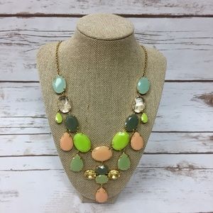 J Crew Pink Green Pastel Oval Statement Necklace